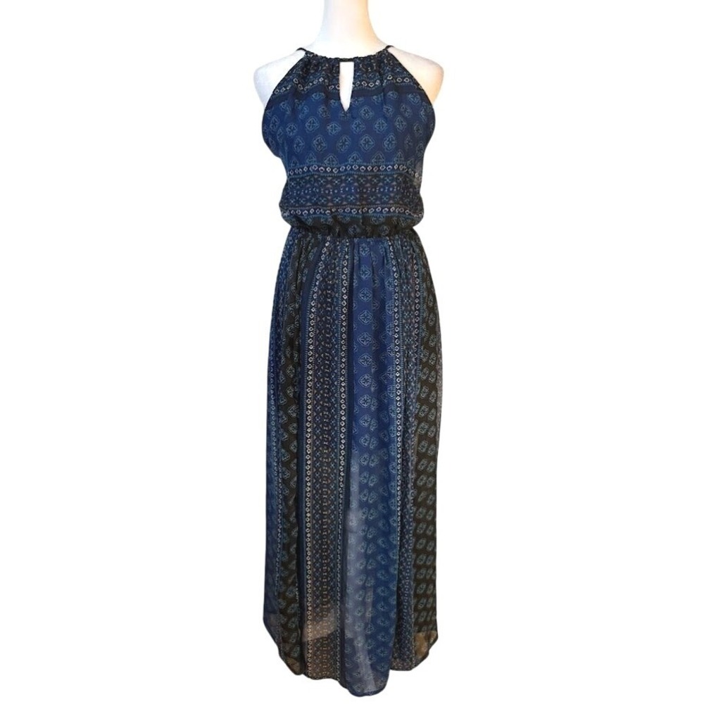 Hollister Blue Chiffon Halter Open Back Maxi‎ Dress - Large